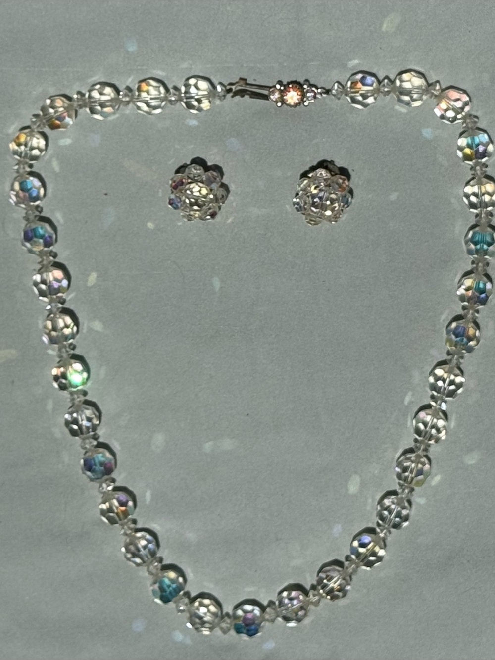 Crystal Aurora Borealis Bead Necklace and Earrings Set - Clear - Picture 3 of 12